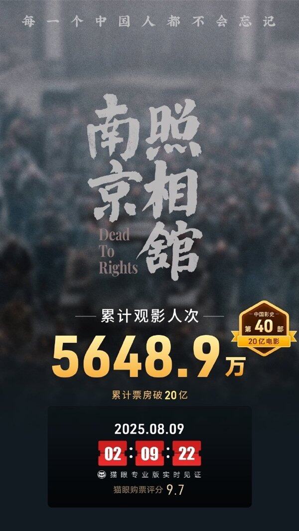 电影《南京照相馆》上映16天总票房破20亿